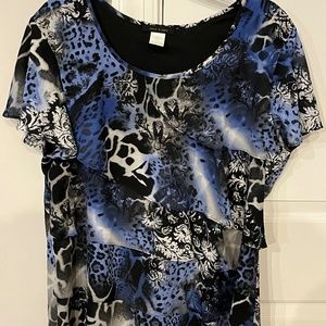 Abstract pattern blouse with tiered layers, XL